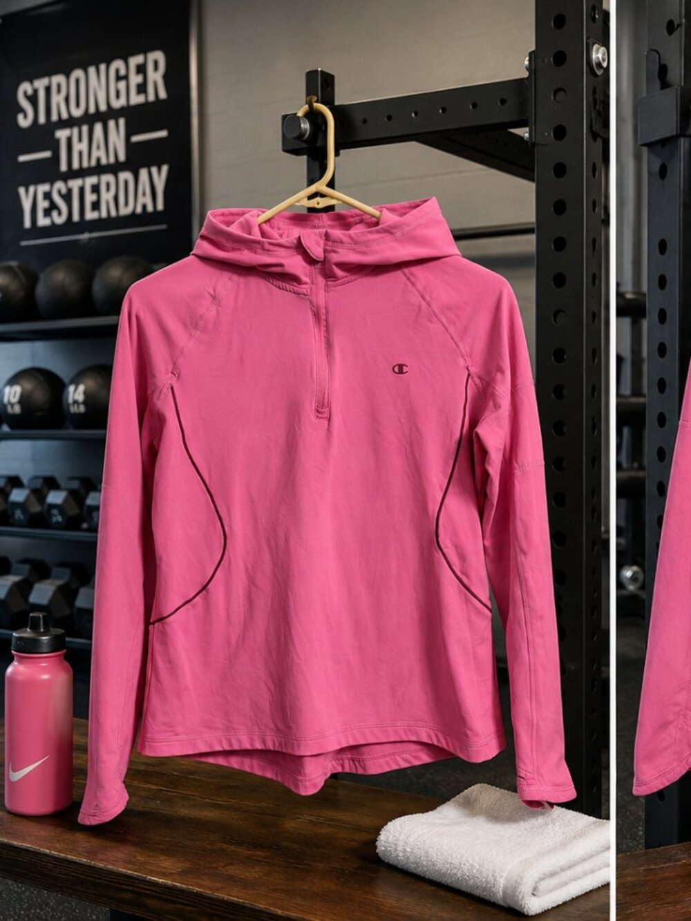 Champion Hot Pink Athletic Hooded Quarter Zip Pullover
